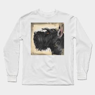 Contemporary Painting of a Black Schnauzer on a Beige Background Long Sleeve T-Shirt